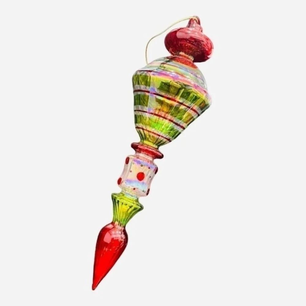 Vintage Italian Art Deco Green Red Spiral Glass Christmas Ornament 10